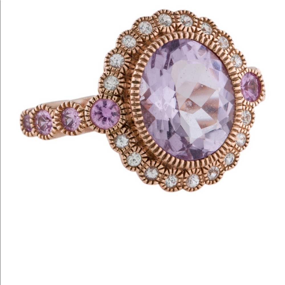 Rose gold and amethyst and garnet ring